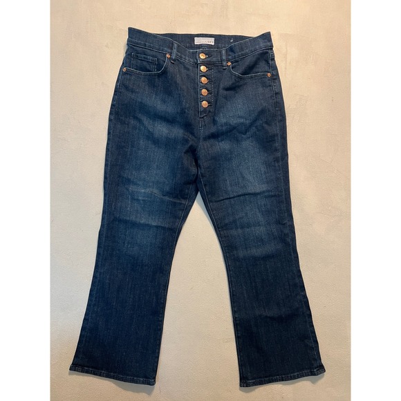 LOFT Denim - LOFT The Kick Crop Jeans Womens 29/8P Blue Dark Wash Button Fly High Rise Denim